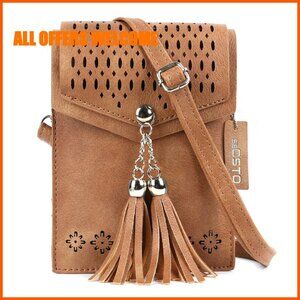 Small Crossbody Bag with Tassel, PU Leather, Phone Purse for Women